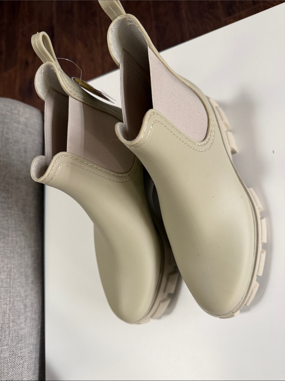Jeffrey Campbell Cream Chelsea Rain Booties